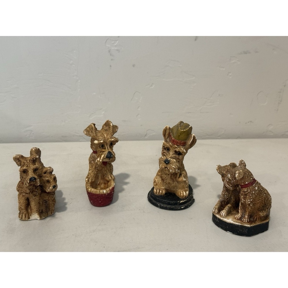 Old Miniature Scottie Dog Figurines Lot of 4 Craft Repair For Parts Flaw As-Is